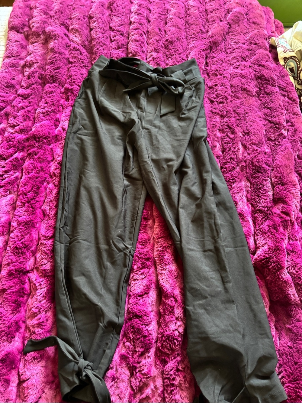 Grace Karin Black Tie-Waist Paperbag Pants tie ankle size large